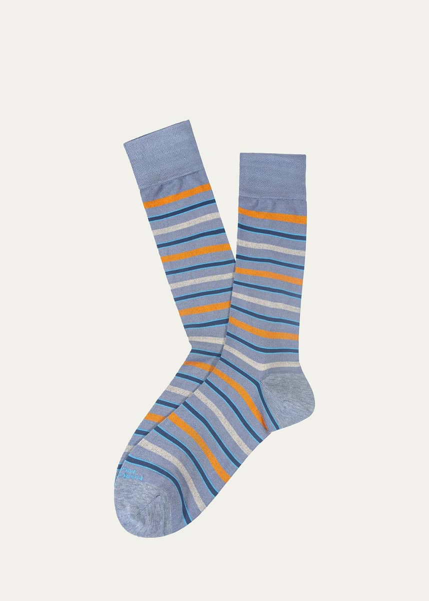Marcoliani Men's Modal Multi-Stripe Crew Socks