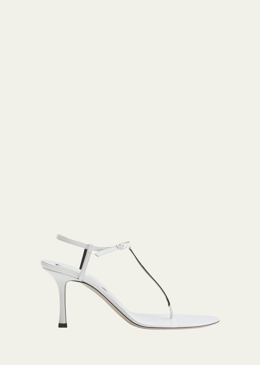 Christen Mono Leather T-Strap Stiletto Sandals
