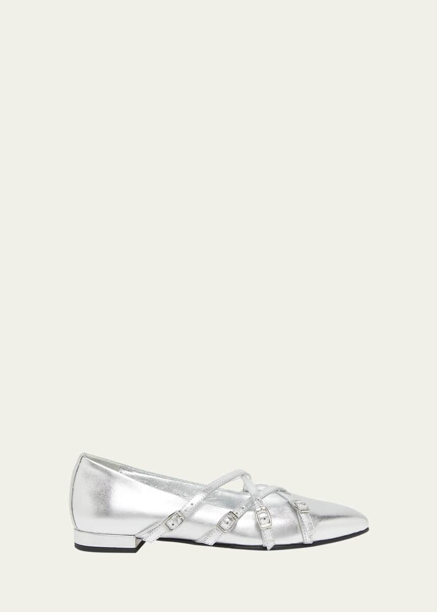 CAREL Eloise Buckle Metallic Leather Ballerina Flats