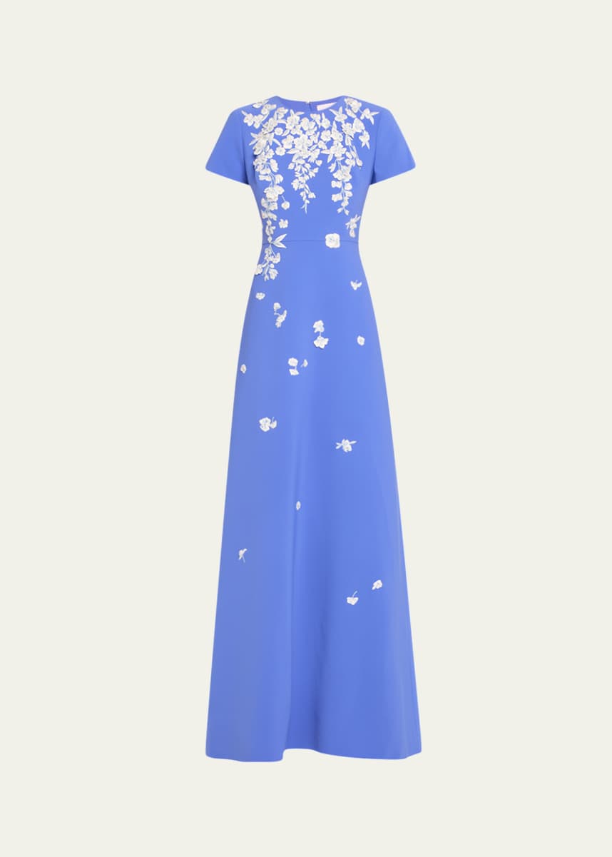 Carolina Herrera Bow-Embellished Embroidered Applique Gown