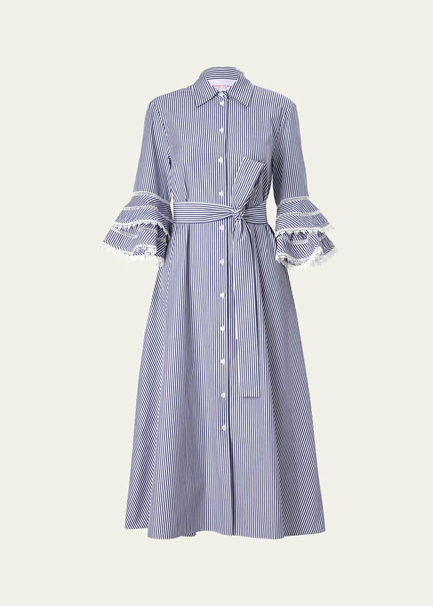 Carolina Herrera Stripe Tiered Ruffle Sleeve Shirtdress