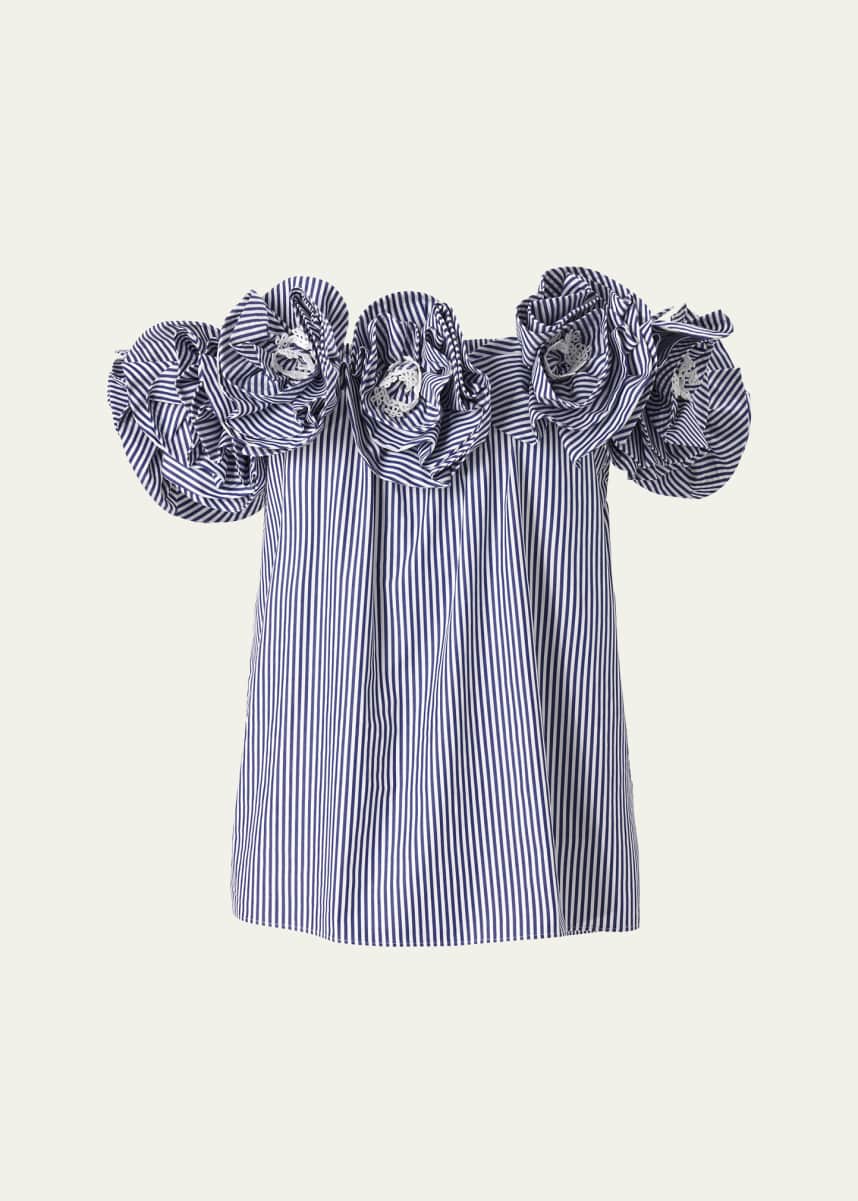 Carolina Herrera Embroidered Flower Off-the-Shoulder Top