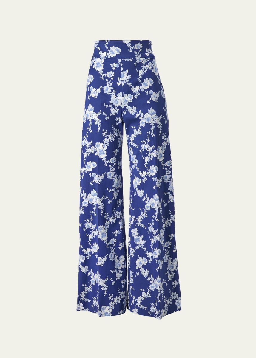 Pantalon Large Femme Carolina Herrera - Blanc - Taille 10 - Coton - Occasion Très Bon état - Italie