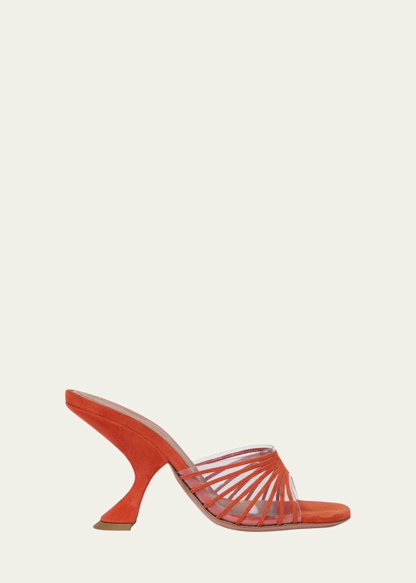 Amina Muaddi Mookie Suede PVC Comma-Heel Mules