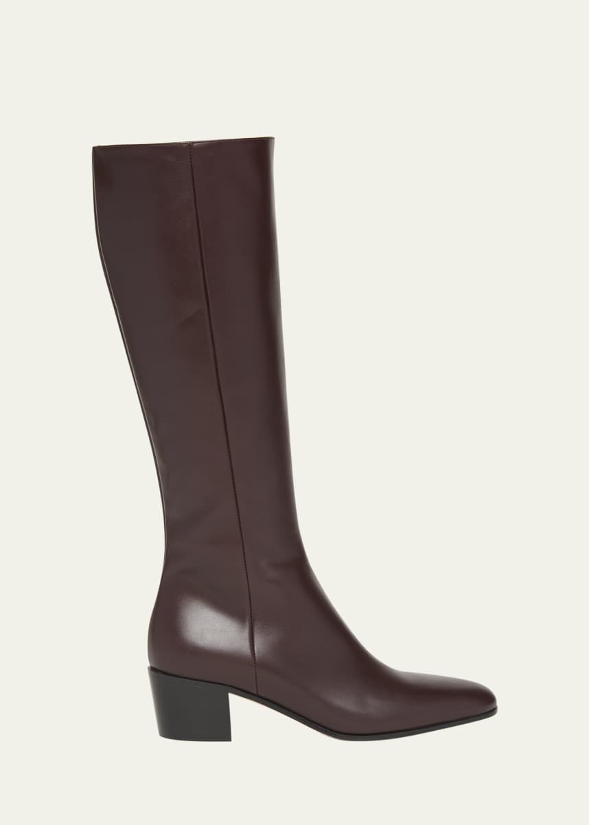 Gianvito Rossi Leather Block-Heel Knee Boots