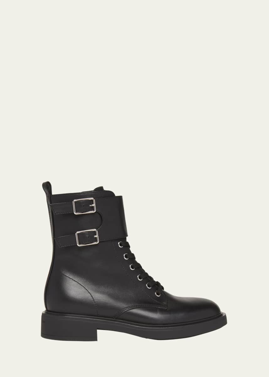 Gianvito Rossi Leather Buckle Cuff Combat Booties