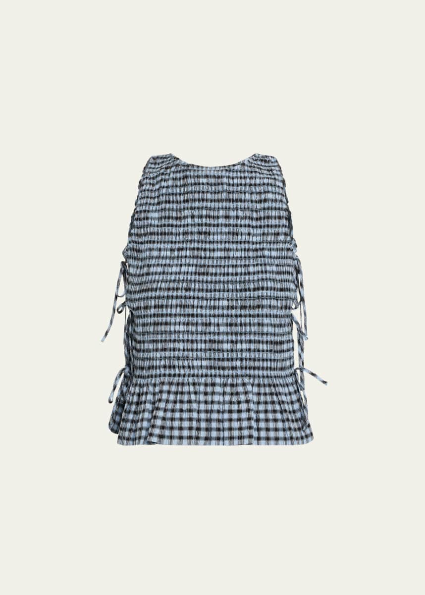 Ganni Check Seersucker Tie String Top