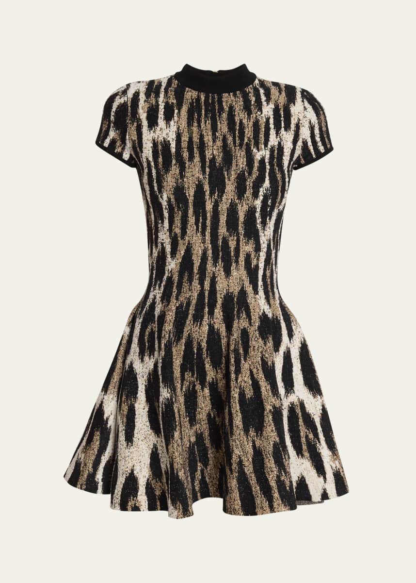 Balmain Leopard Jacquard Fit-&-Flare Mini Dress