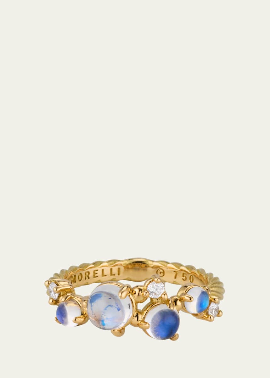 Paul Morelli 18K Yellow Gold Small Bubble Ring with Diamonds and Moonstone