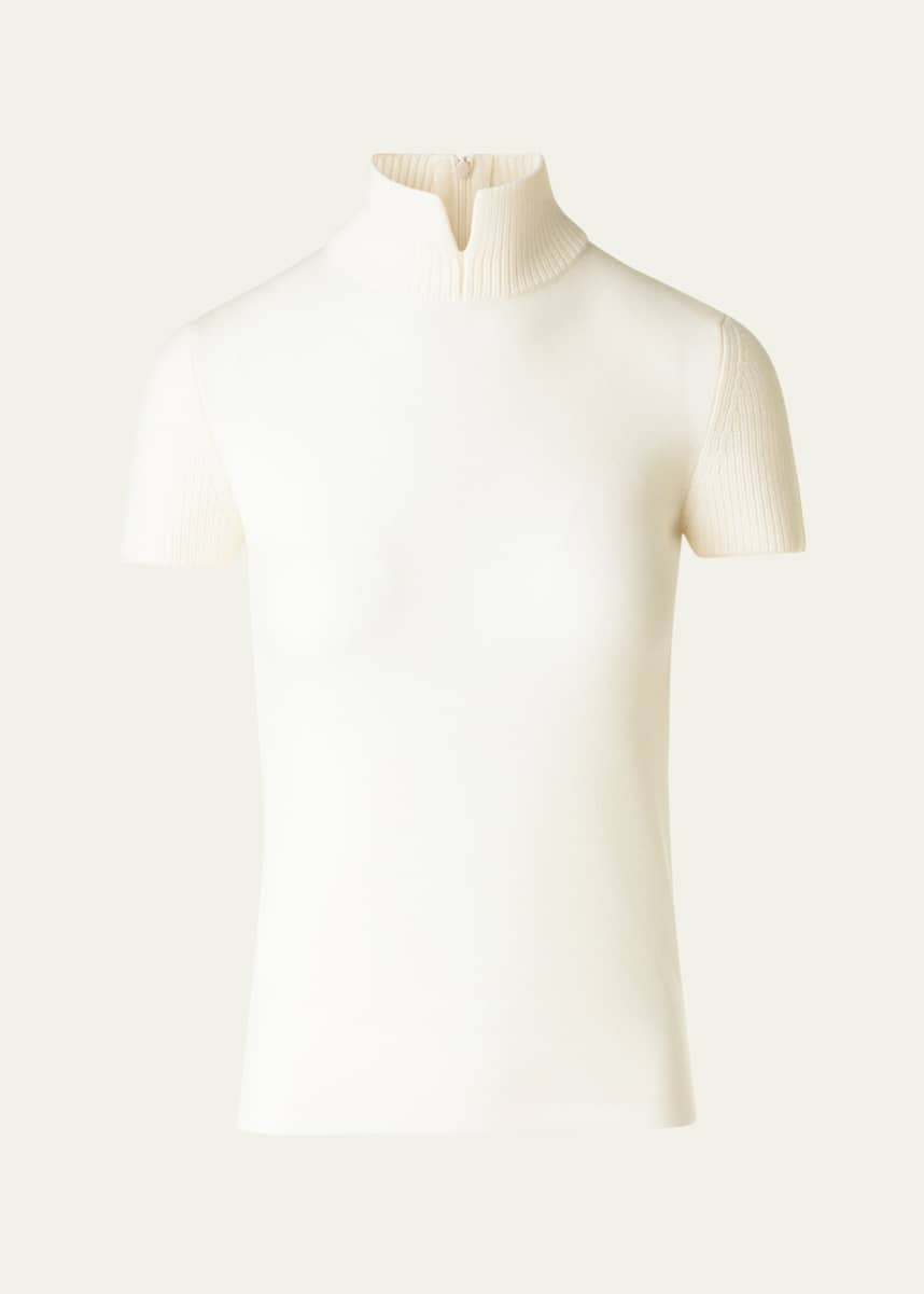 Akris punto Slit Mock-Neck Short-Sleeve Sweater