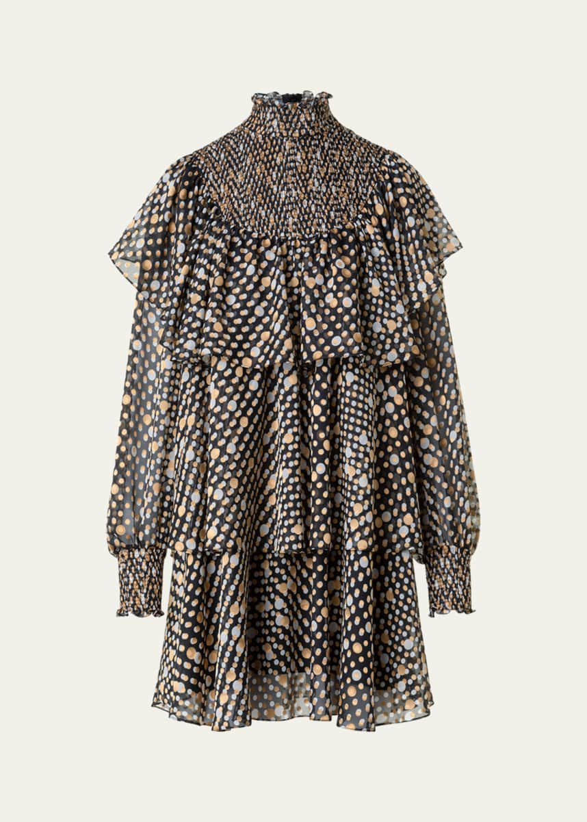 Akris punto Polka Dot Devore Crepe De Chine Ruffle Mini Dress