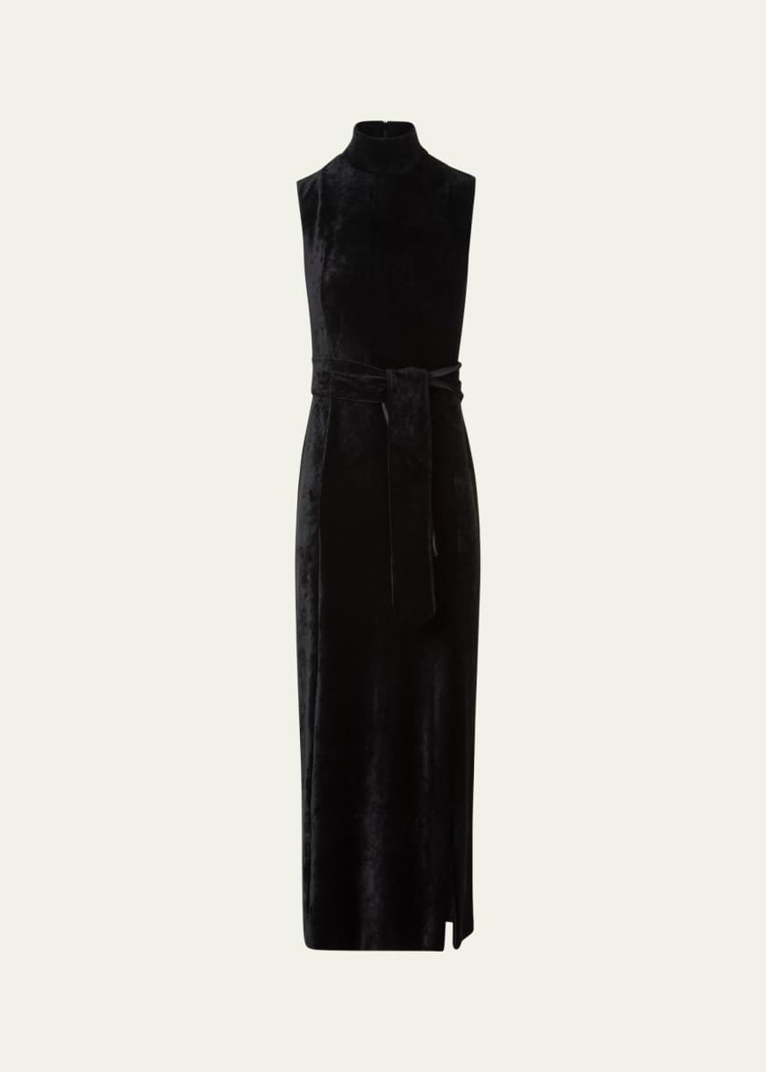 Akris punto Mock-Neck Belted Velvet Jersey Midi Dress