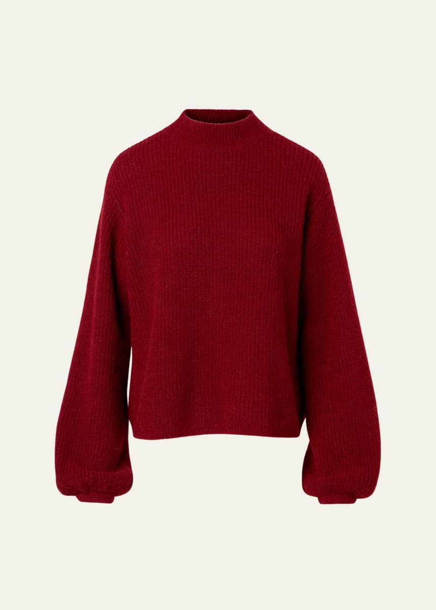 Akris punto Mock-Neck Blouson-Sleeve Alpaca Wool Rib Sweater