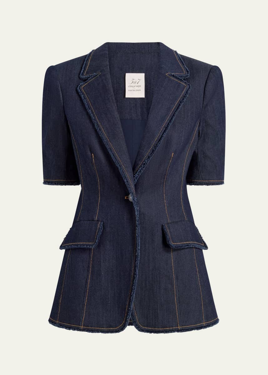 Cinq a Sept Sallie Fitted Short-Sleeve Denim Jacket