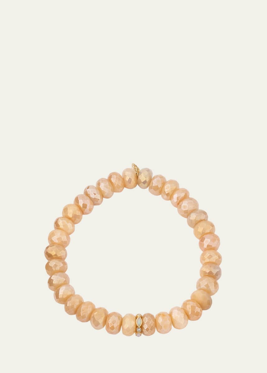 Sydney Evan 14K Pink Opal and Diamond Bezel 8mm Rondelle on Moonstone Bracelet
