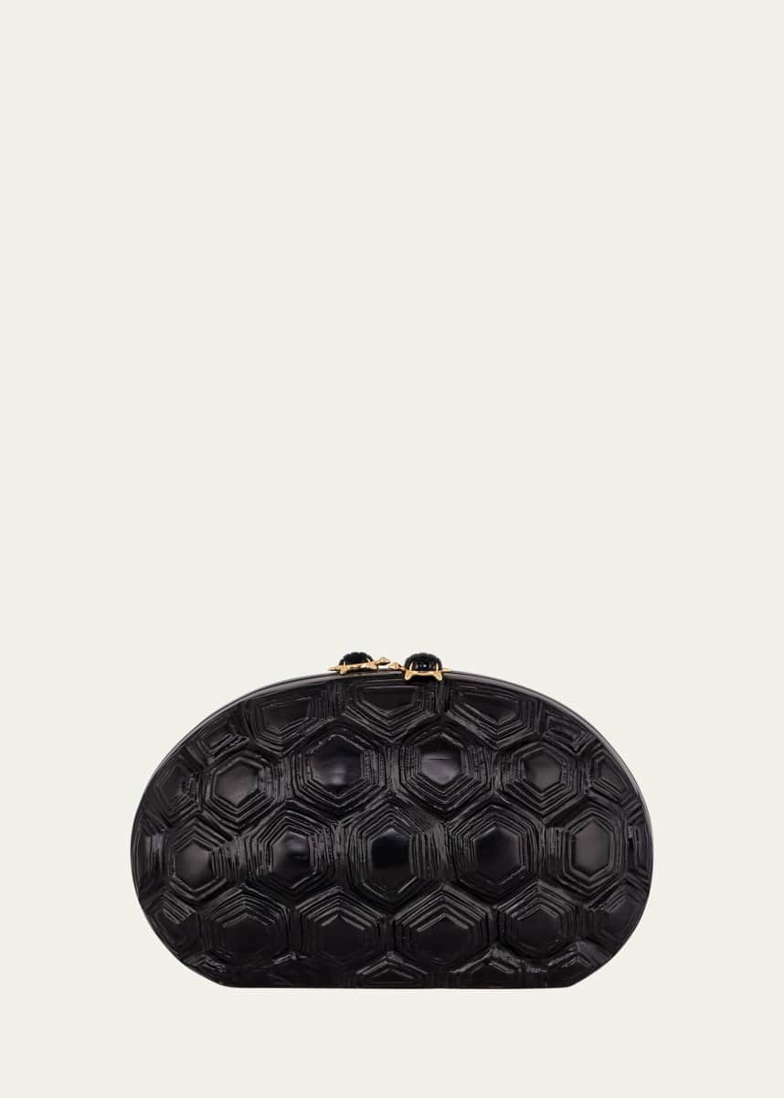 Silvia Furmanovich Turtle Shell Wooden Oval Clutch with 18K Gold and Onyx