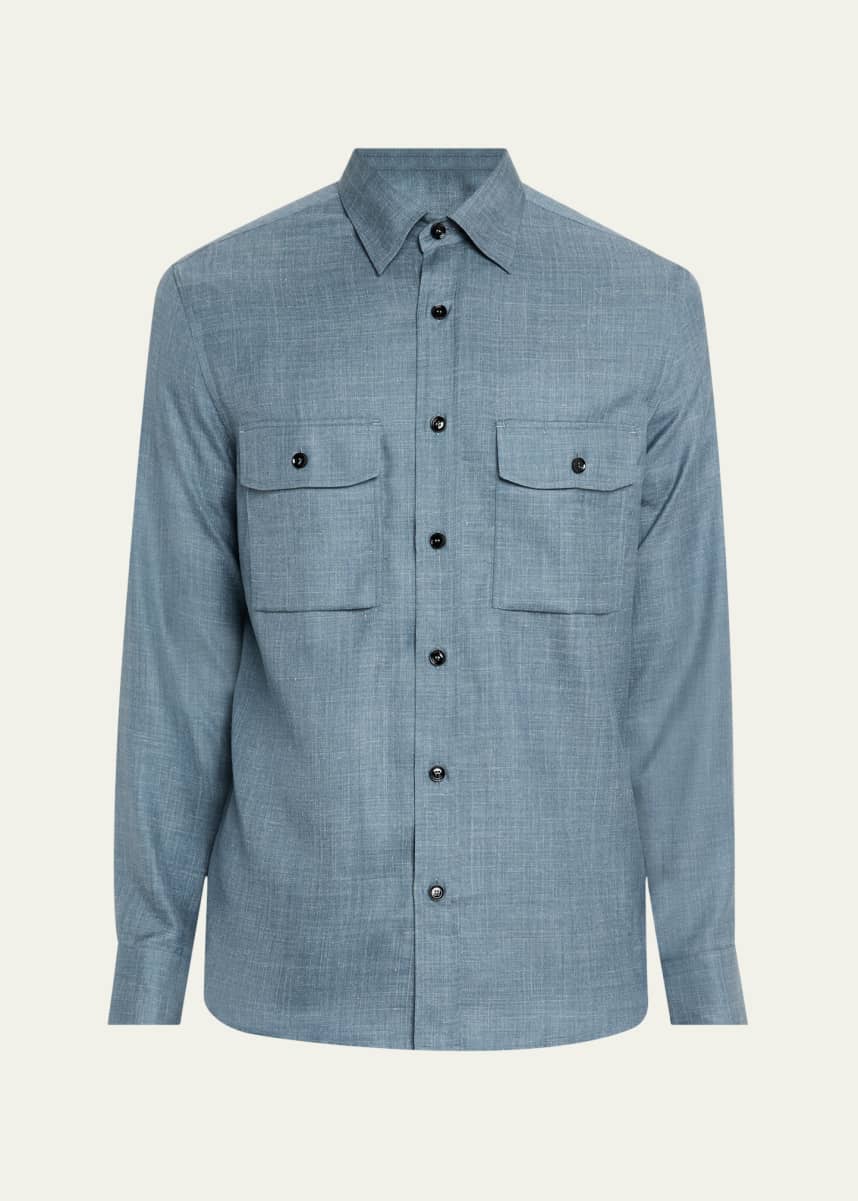 Brioni Men's Silk, Cashmere and Linen Military Shirt