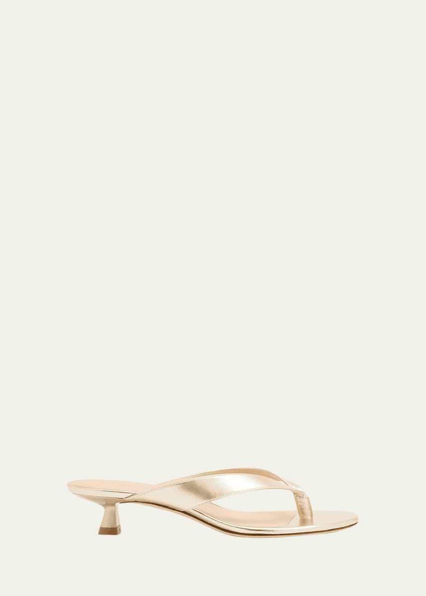 Stuart Weitzman Rio Metallic Kitten-Heel Thong Sandals