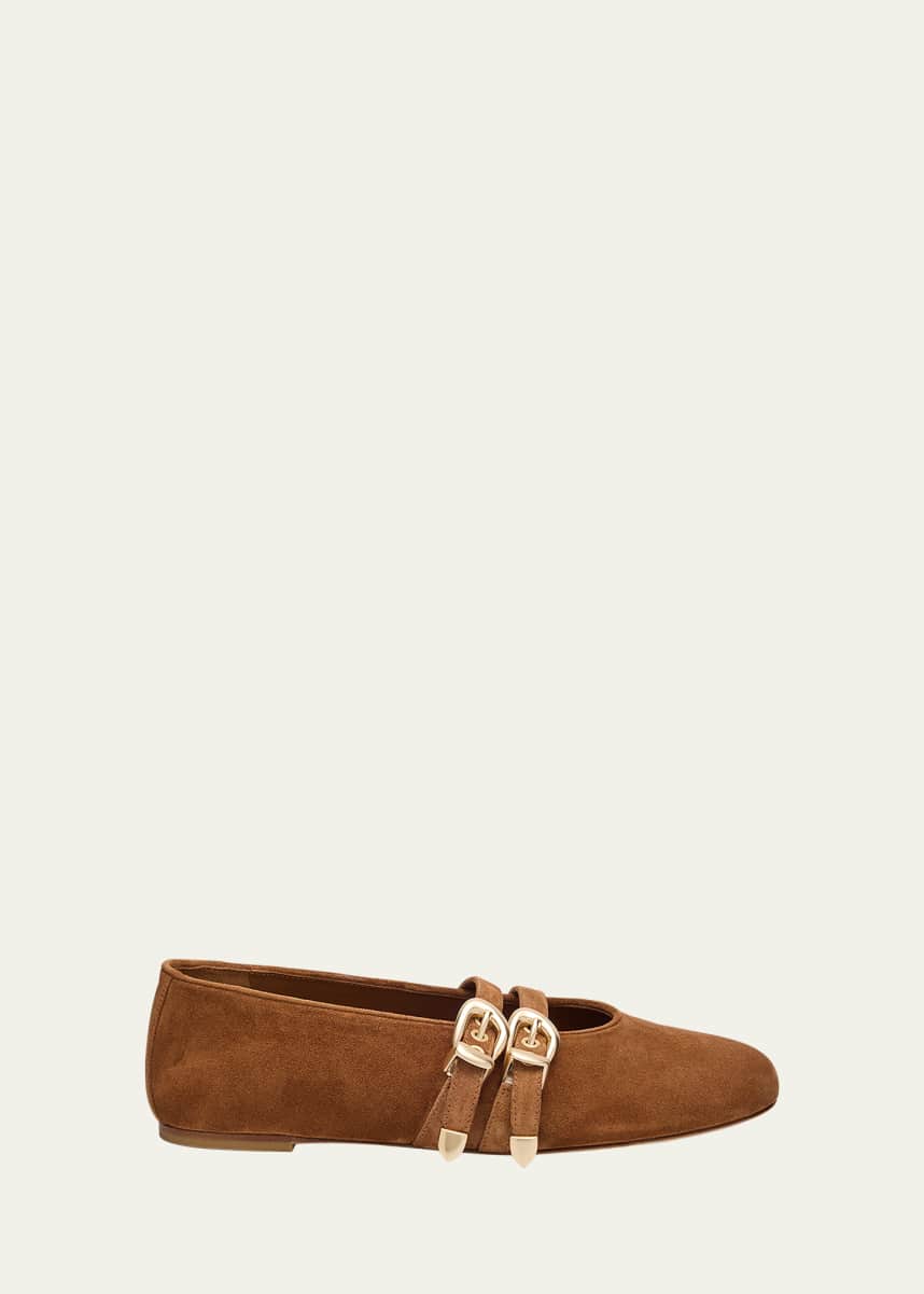 Stuart Weitzman Maven Suede Buckle Mary Jane Ballerina Flats