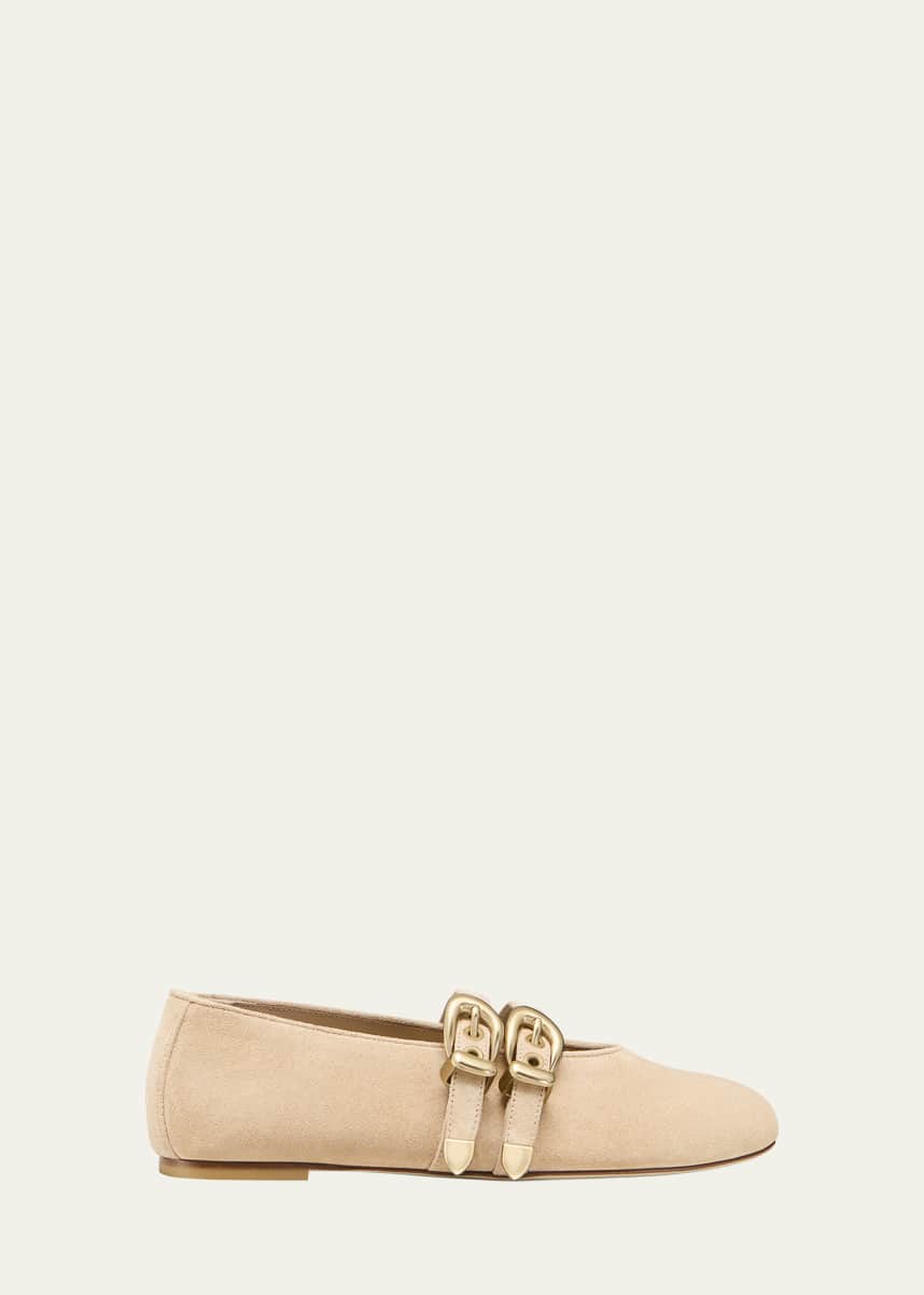 Stuart Weitzman Maven Suede Buckle Mary Jane Ballerina Flats