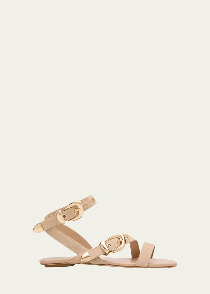 Stuart Weitzman Maven Suede Buckle Flat Sandals