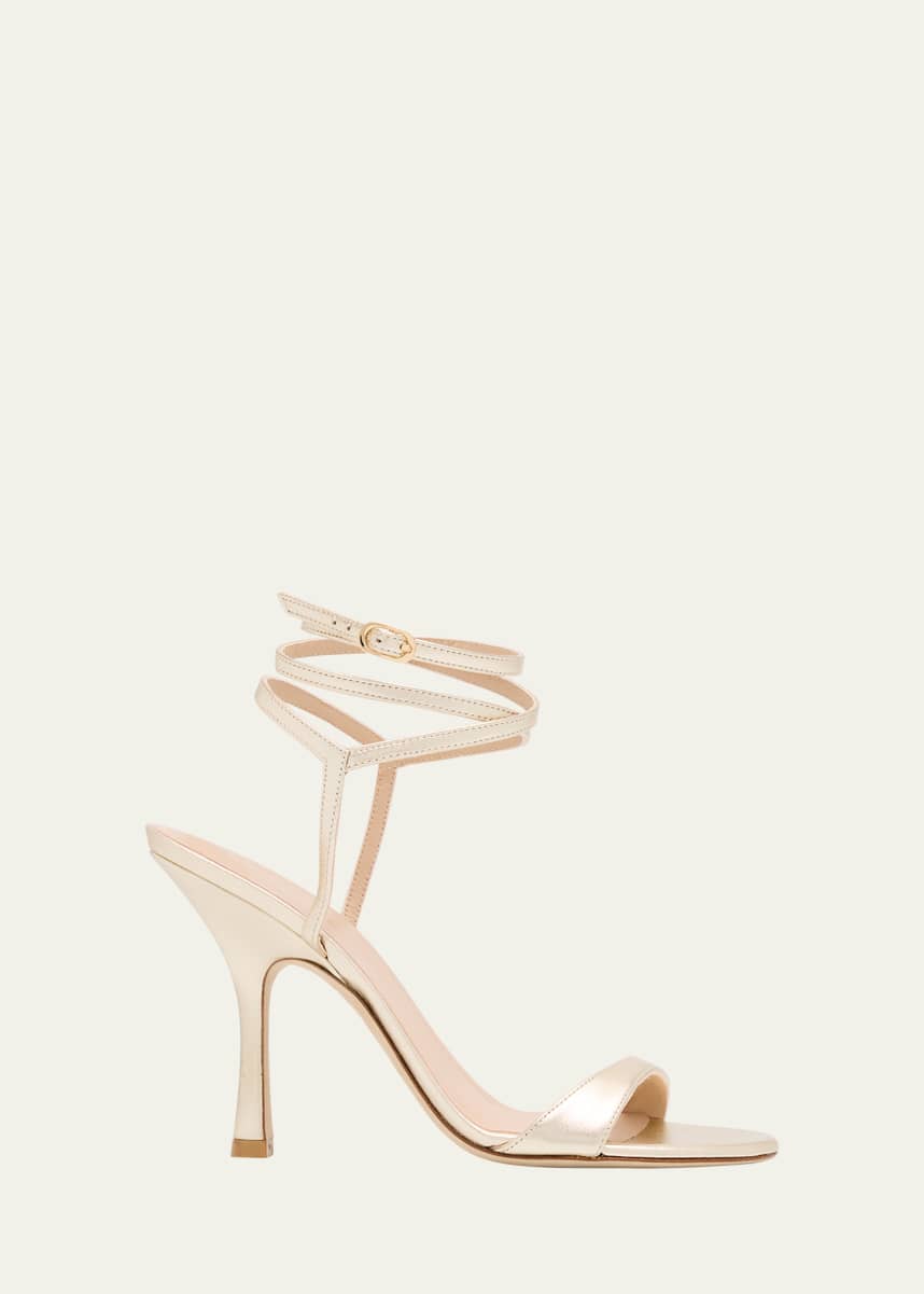 Stuart Weitzman Nudist Metallic Leather Stiletto Wrap Sandals