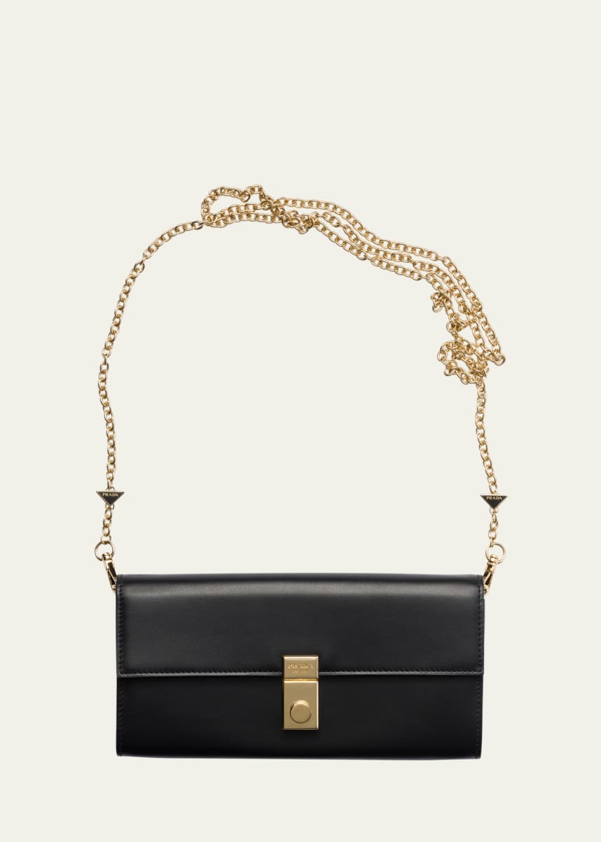 Prada Soft Sound Flap Leather Wallet on Chain