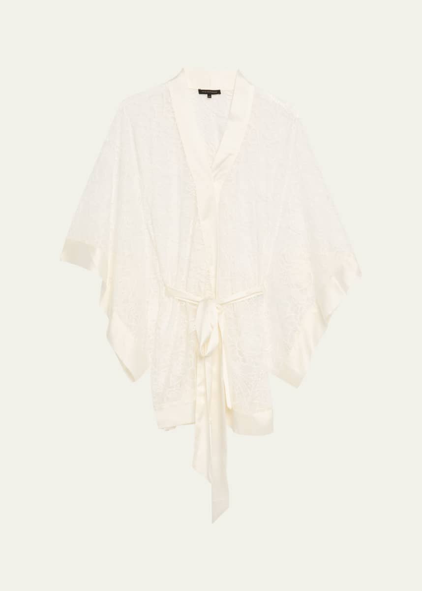 Kiki De Montparnasse Coquette Charmeuse-Trim Floral Lace Mini Kimono