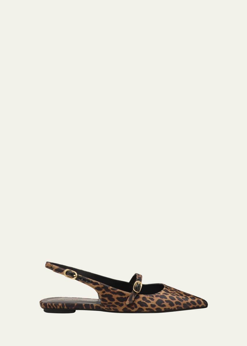 Stuart Weitzman Emilia Leopard Mary Jane Slingback Ballerina Flats