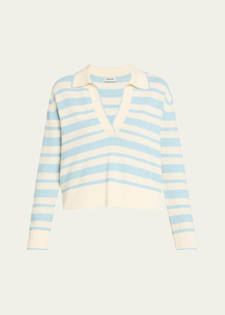 SIMKHAI Miller Long-Sleeve Stripe Polo Sweater