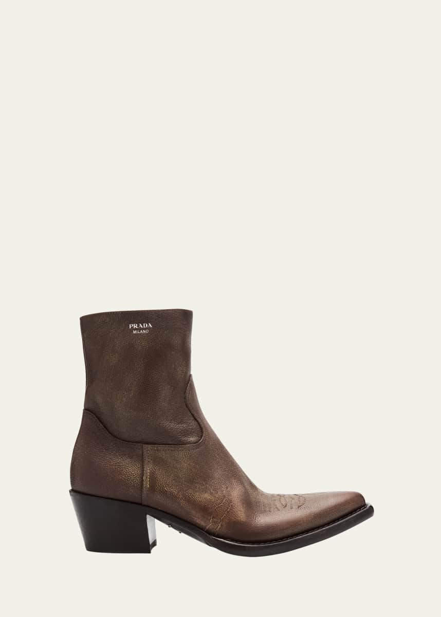Prada Antique Calf Leather Western Booties