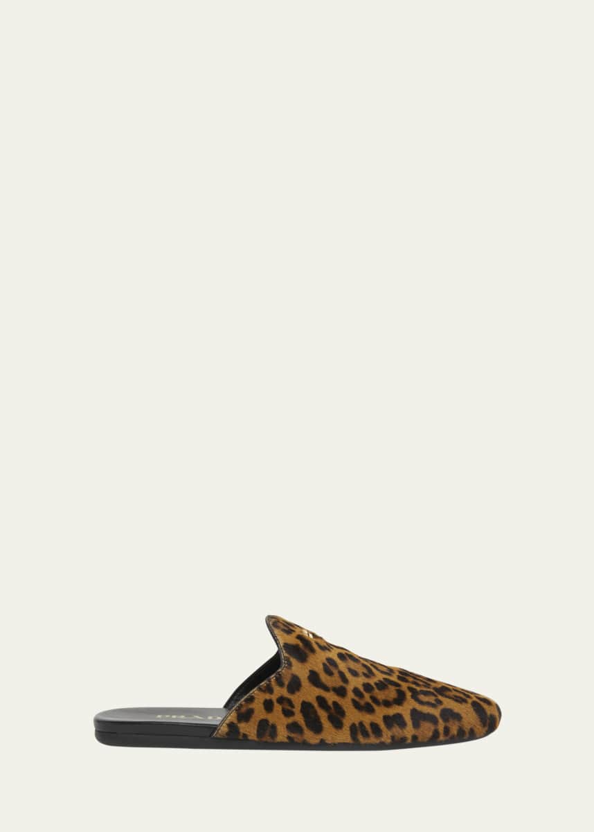 Prada Leopard Calf Hair Flat Mules