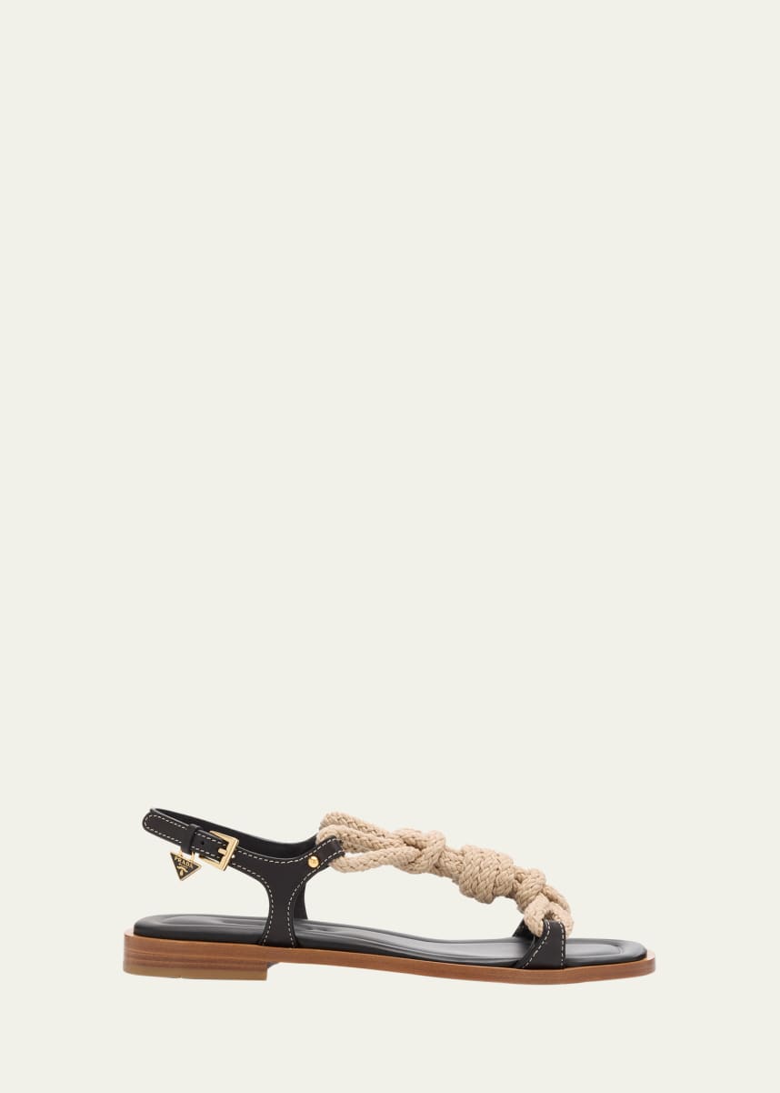 Prada Knotted Natural Rope Caged Leather Sandals