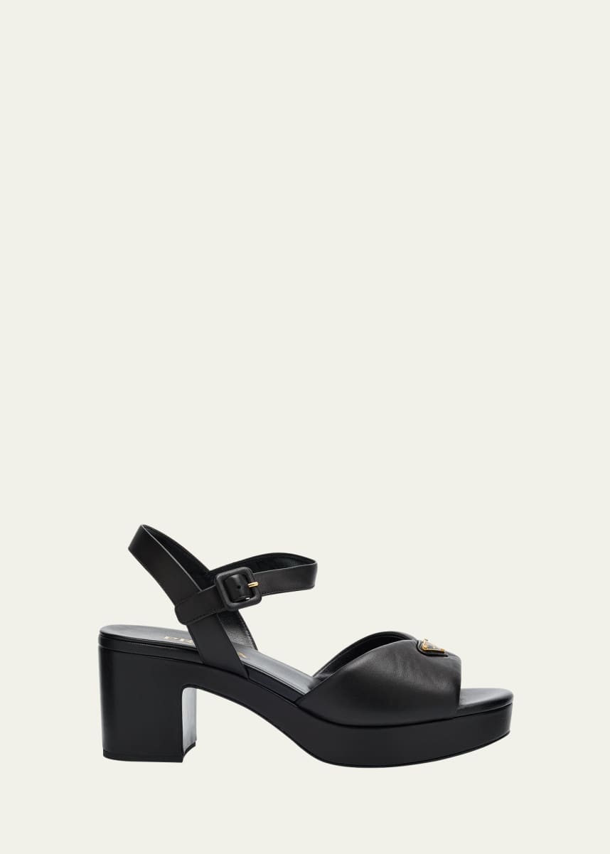 Prada Soft Nappa Ankle Strap Platform Sandals