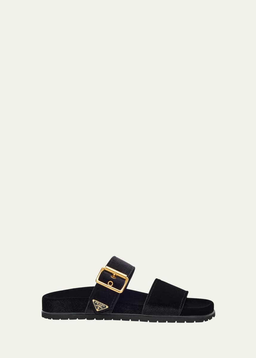 Prada Velvet Dual-Band Flat Sandals