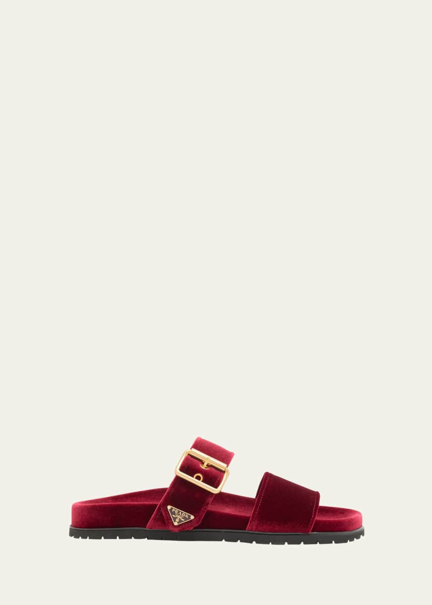 Prada Velvet Dual-Band Flat Sandals