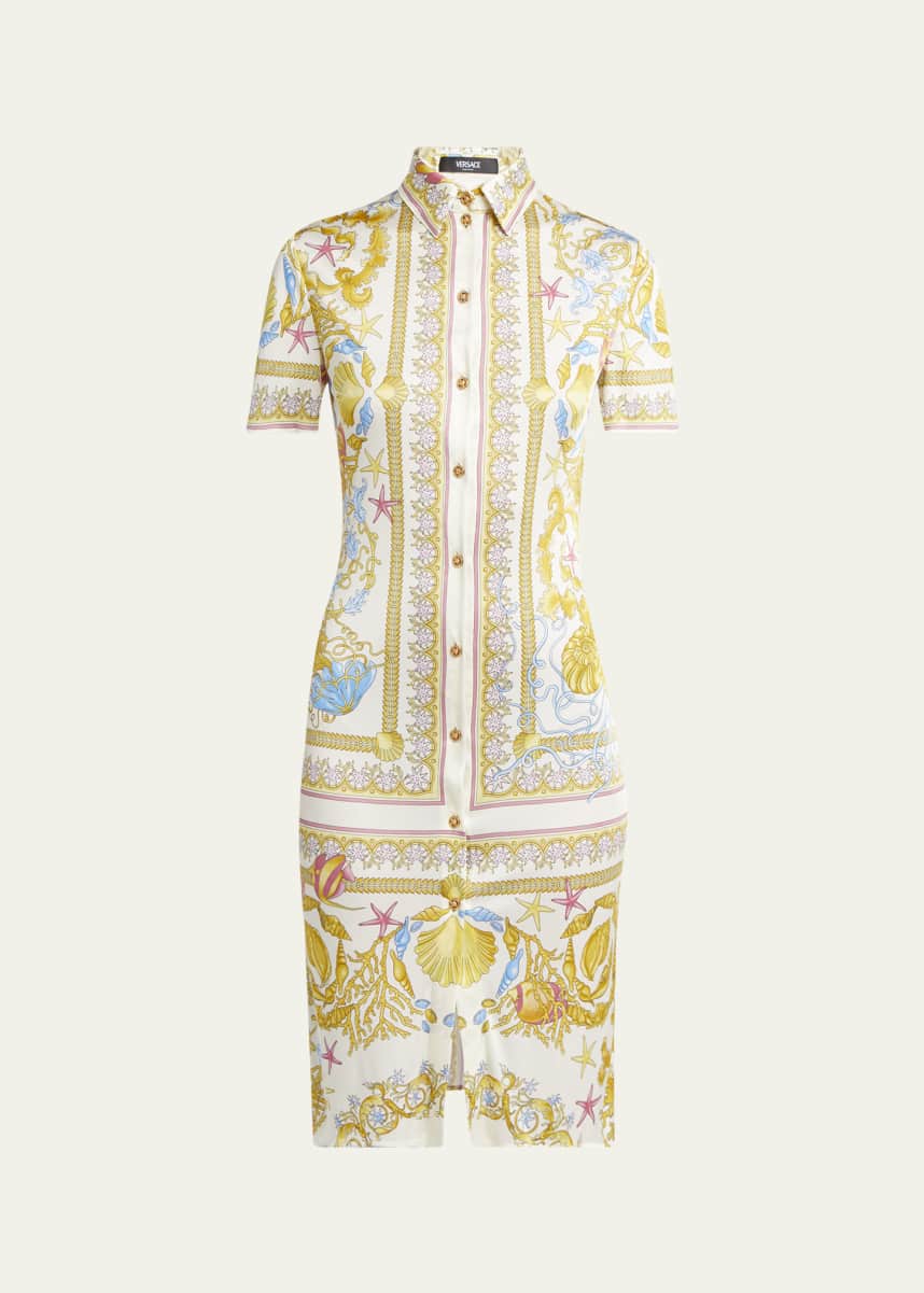 Versace Underwater Baroque-Print Jersey Shirtdress