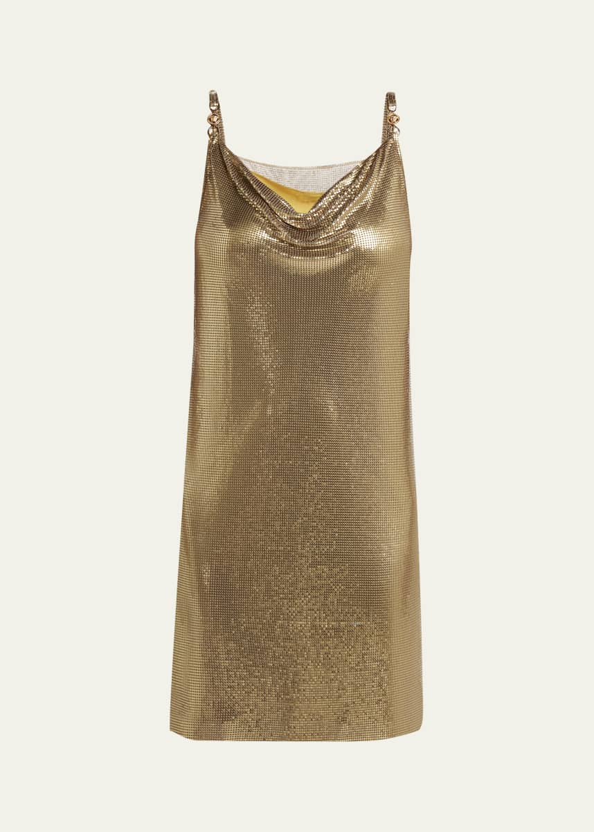Versace Sleeveless Cowl-Neck Metal Mesh Mini Dress