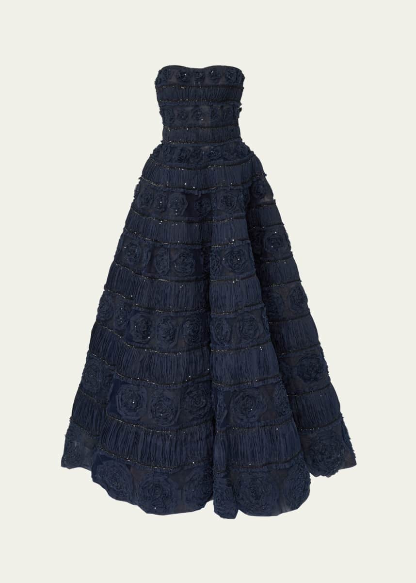 Carolina Herrera Strapless Rose Embroidered Ball Gown
