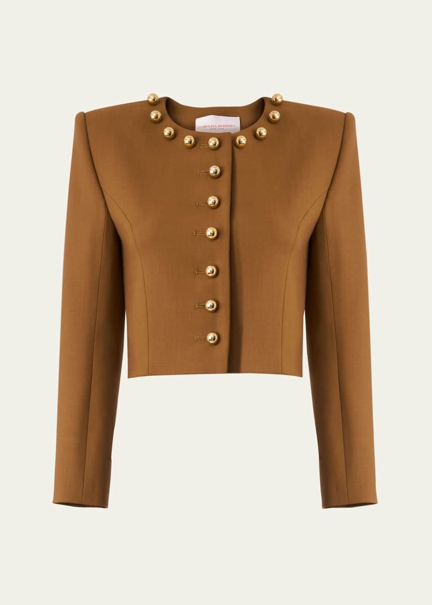 Carolina Herrera Ball-Button Collarless Crop Jacket