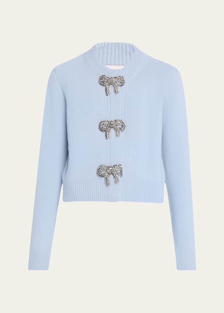 Carolina Herrera Crystal Bow Wool-Cashmere Cardigan