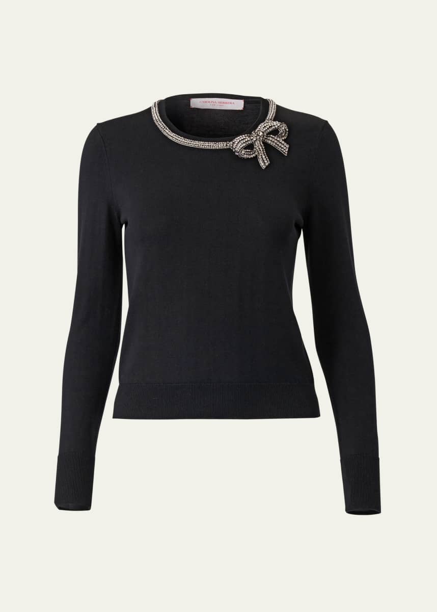 Carolina Herrera Crystal Bow Crewneck Sweater