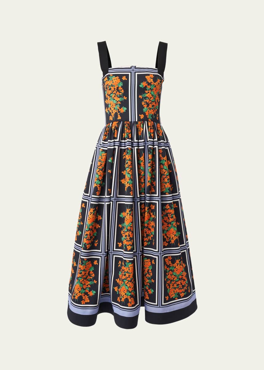 Carolina Herrera Square-Neck Sleeveless Fit-&-Flare Midi Dress