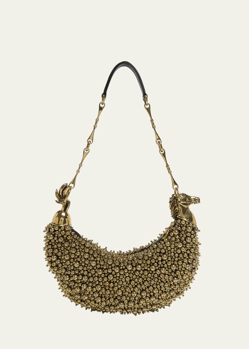 Chloe Horse Chain Strap Shoulder Bag in Beaded Lambskin Suede