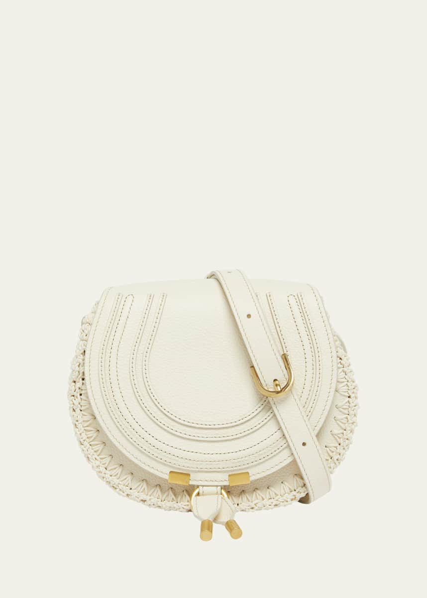 Chloe Marcie Flap Saddle Crossbody Bag in Crochet Fabric and Leather