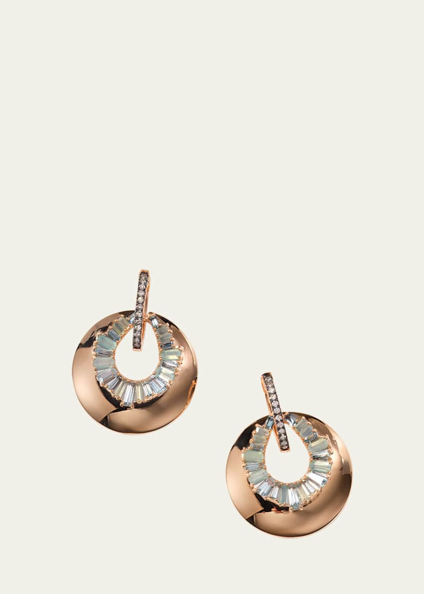 Nak Armstrong 20K Rose Gold Aperature Earrings with Diamonds, Aquamarine and Peruvian Opal