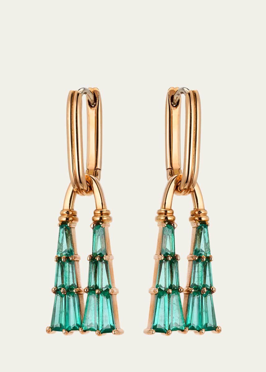 Nak Armstrong 20K Rose Gold Deco Tassel Earrings with Emerald