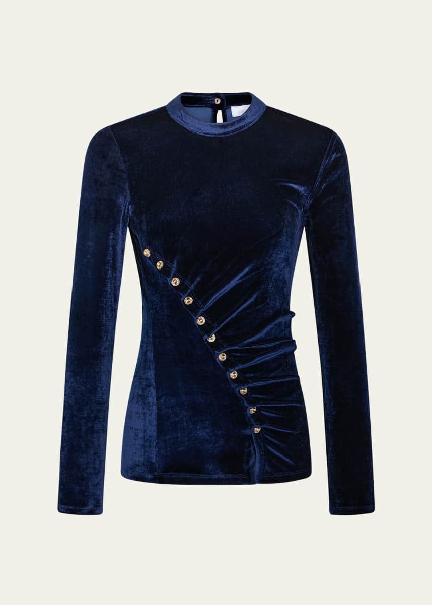 Rabanne Ruched Velvet Long-Sleeve Top