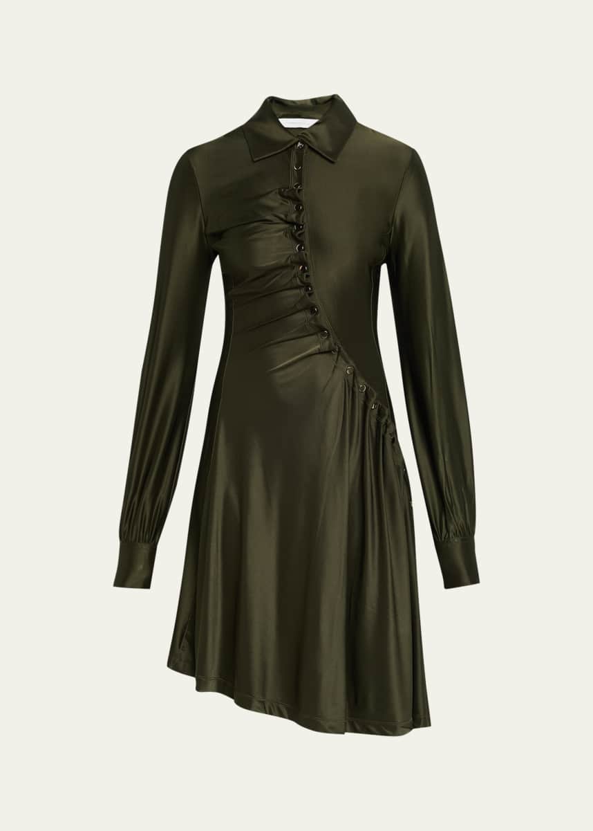 Rabanne Ruched Button Long-Sleeve Mini Shirtdress
