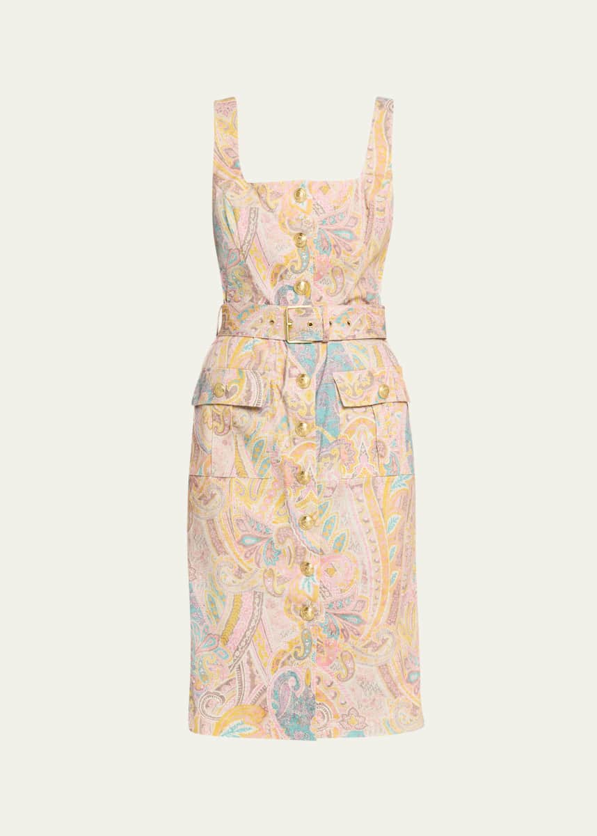 L'Agence Western Paisley Idy Button-Front Tank Dres